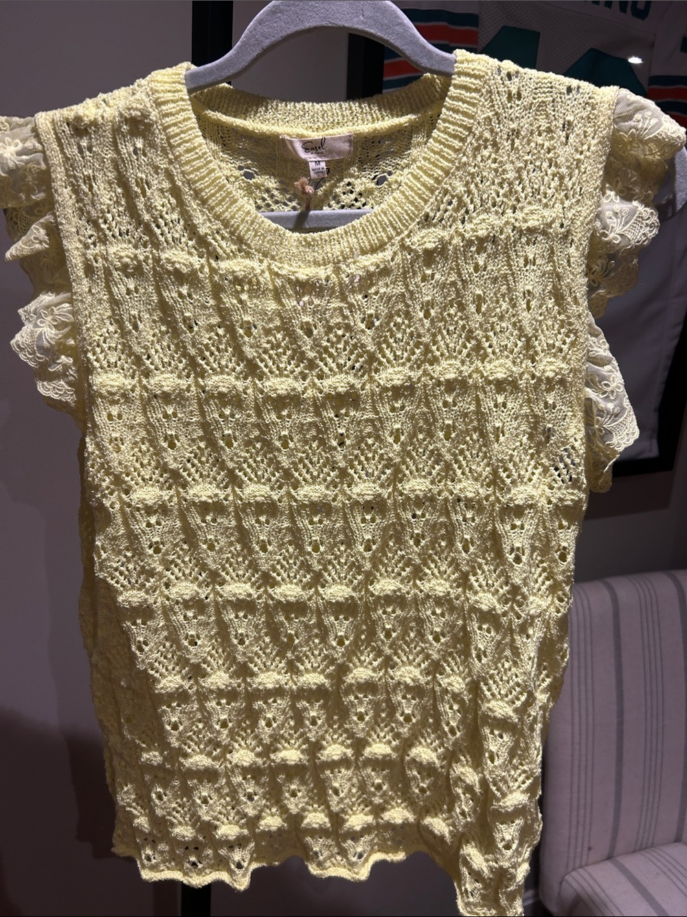 Easel Yellow Lace Knit Sweater Top